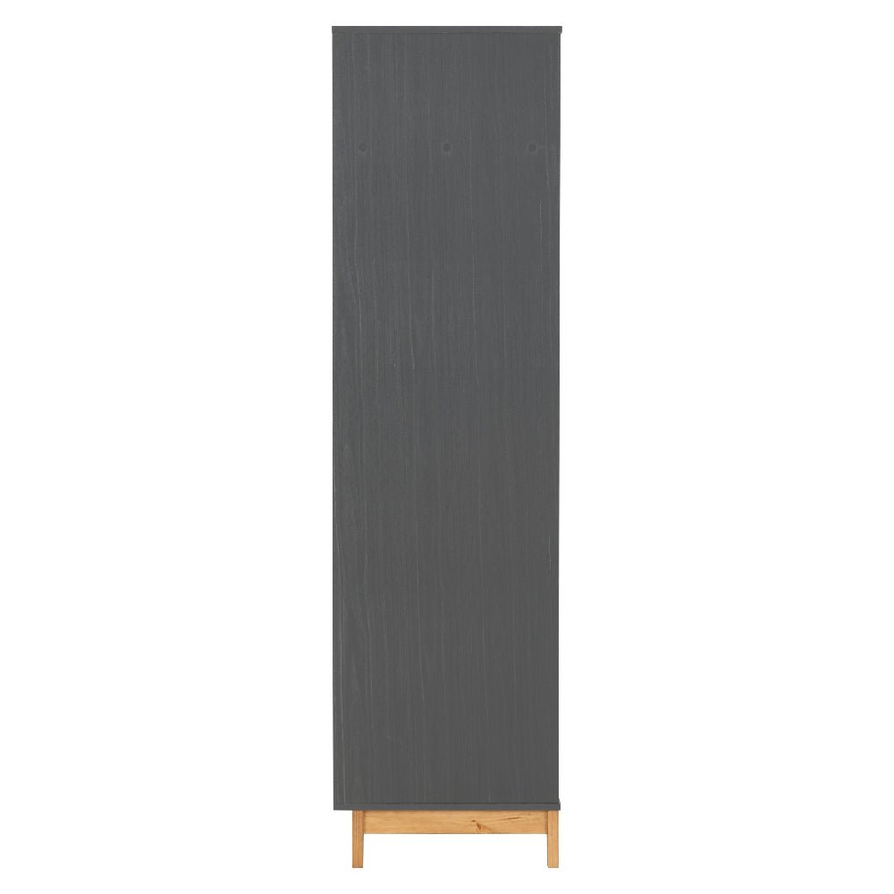 CHOICEWARDROBE Arthur grey 2 door wardrobe with oak legs, showing the front panel and leg detail.