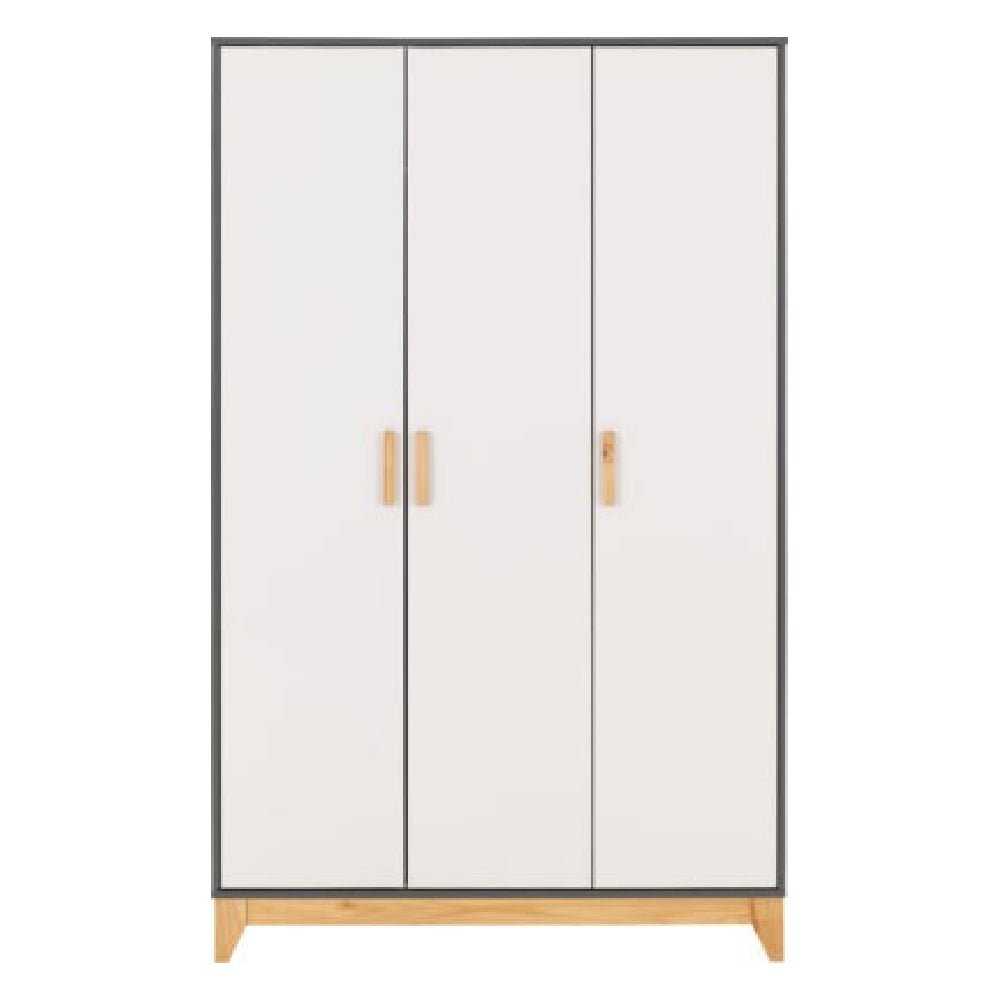 CHOICEWARDROBE Arthur 3 Door Wooden Wardrobe in white and grey with oak handles, modern Scandi design