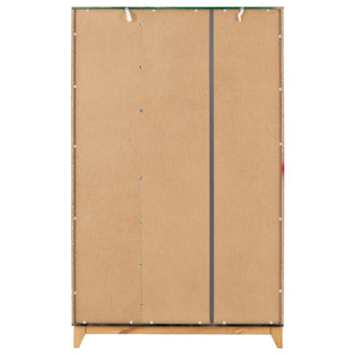 The CHOICEWARDROBE Arthur 3 Door Wooden Wardrobe features a modern Scandi design in white and grey, oak handles, a plain unfinished back secured with screws, simple wooden base, and two white hanging straps at the top.