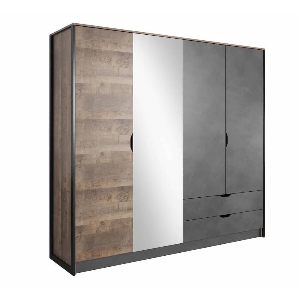 CHOICEWARDROBE Arvada 220cm 4 door wardrobe in Grande Matera Oak with a central mirrored door.