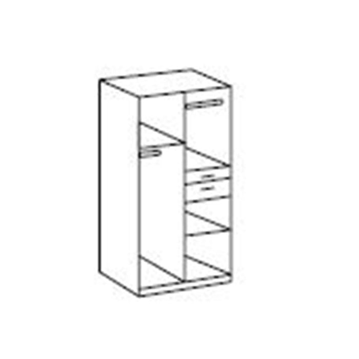 Diagram of CHOICEWARDROBE Arvion 90cm white wardrobe interior layout with shelves, hanging rail and drawers.