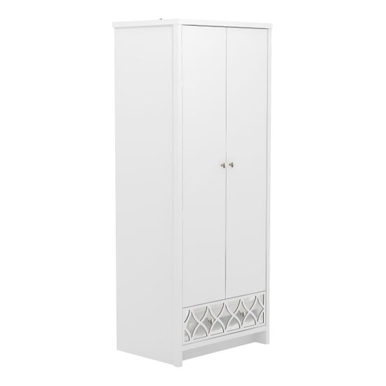 CHOICEWARDROBE Asmara 2 door white gloss wardrobe with mirrored decorative panel.