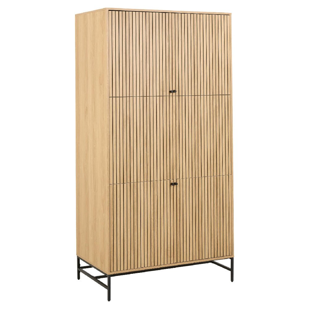 CHOICEWARDROBE Attica oak wood wardrobe with fluted doors and black metal base
