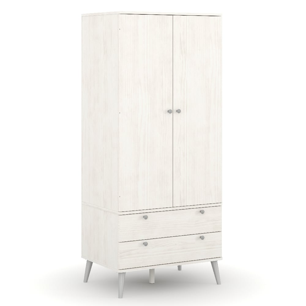 White woodgrain 2 door wardrobe with 2 drawers and metal legs | CHOICEWARDROBE