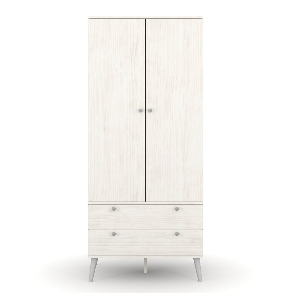 CHOICEWARDROBE Avoch 2 door white woodgrain wardrobe with 2 drawers and metal legs