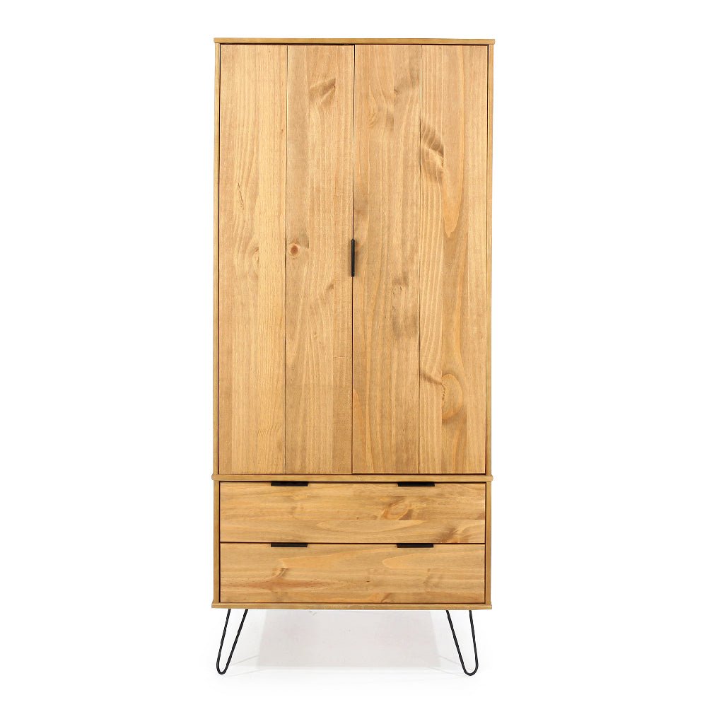 CHOICEWARDROBE Avoch 2 door wooden wardrobe with 2 drawers in rustic oak finish on hairpin legs.