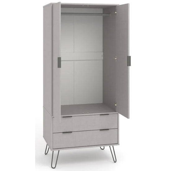 Interior of grey CHOICEWARDROBE Avoch 2 door wardrobe showing hanging rail and top shelf