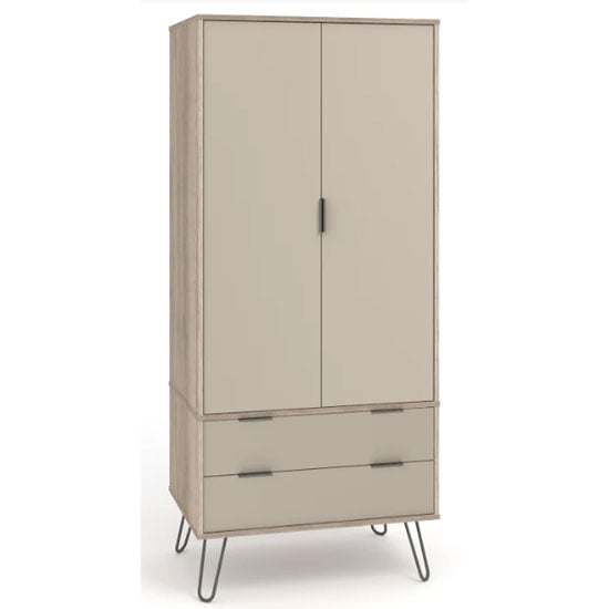 CHOICEWARDROBE Avoch 2 door wardrobe in light oak effect with taupe doors, 2 drawers and hairpin legs.
