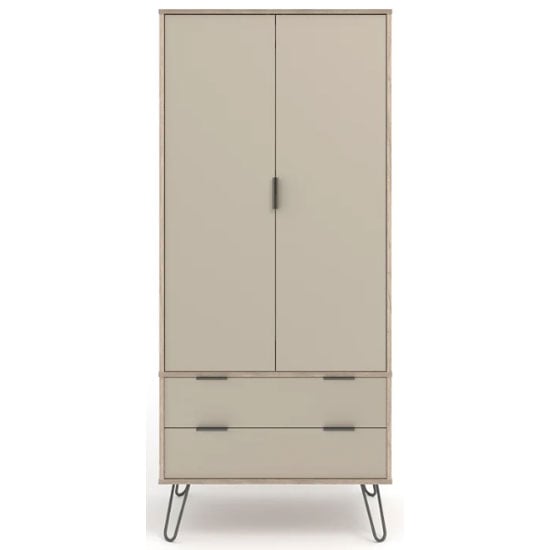 CHOICEWARDROBE 2-door wardrobe in light oak with 2 drawers and dark metal hairpin legs