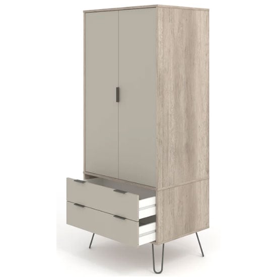 CHOICEWARDROBE Avoch 2 door wardrobe with 2 drawers in light oak finish, on metal hairpin legs