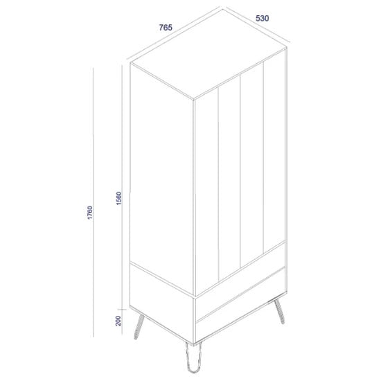 Line drawing of CHOICEWARDROBE Avoch light oak 2 door wardrobe with 2 drawers and hairpin legs