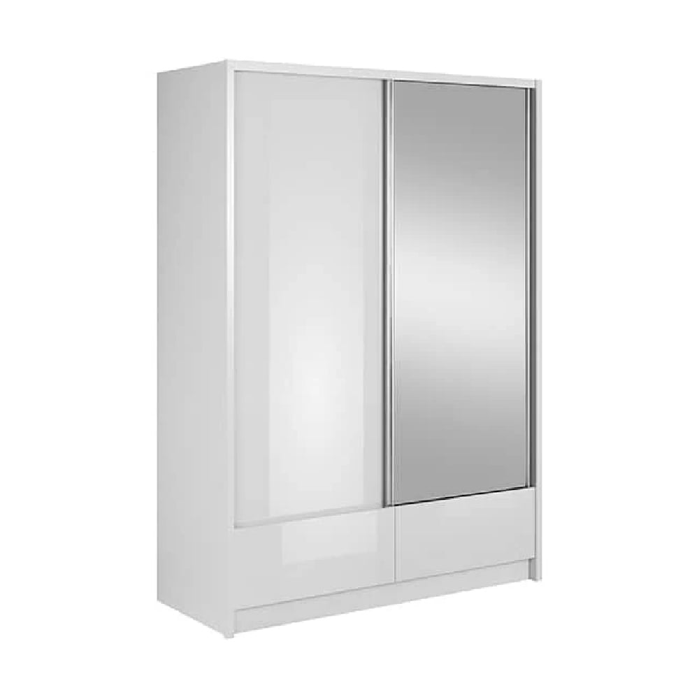 CHOICEWARDROBE Aztec 154cm 2 door sliding mirrored white gloss wardrobe