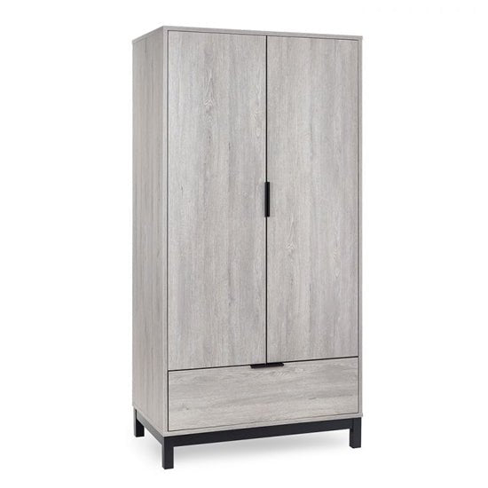 CHOICEWARDROBE Baara 2 Door Wardrobe light grey ash effect with black metal legs and drawer