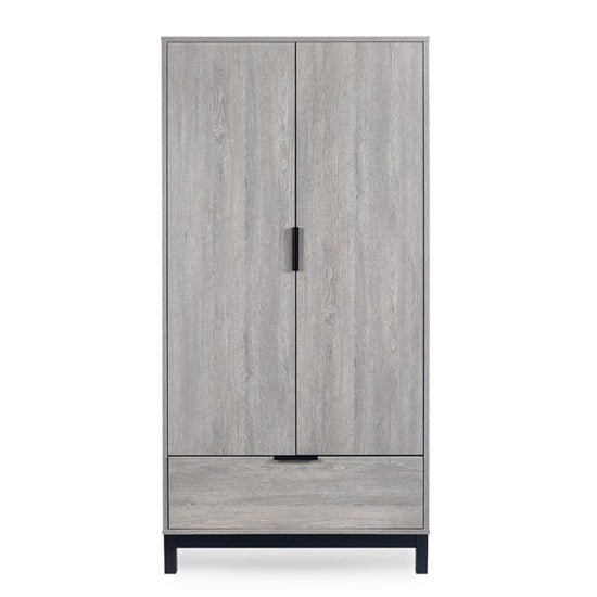 CHOICEWARDROBE Baara 2 door wardrobe with drawer, light grey ash effect, black metal legs