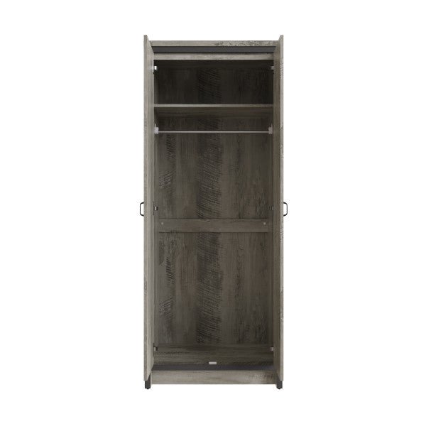 Rustic Grey 2 door wardrobe with hanging rail and top storage shelf