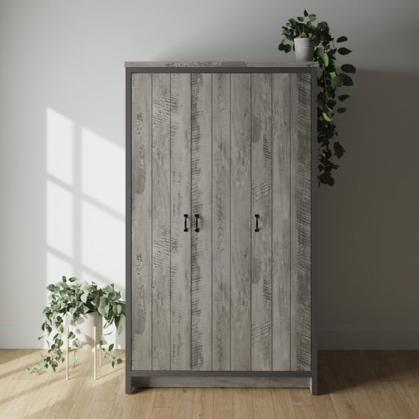 CHOICEWARDROBE Balcombe 3-door rustic grey wood panel wardrobe