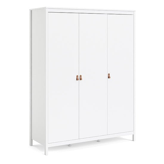 CHOICEWARDROBE Barcila 3-door white wooden wardrobe with leather handles