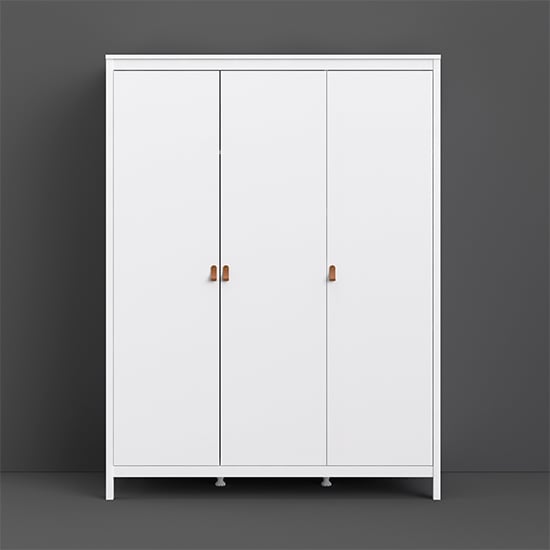 CHOICEWARDROBE Barcila 3-door white wooden wardrobe with leather handles