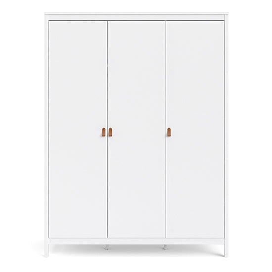 CHOICEWARDROBE 3 door white wooden wardrobe with leather handles
