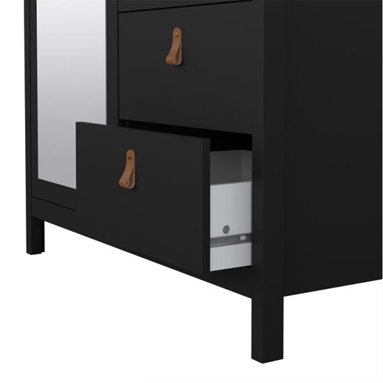 CHOICEWARDROBE Barcila black wardrobe with 2 doors, 2 drawers and a partial mirror, open drawer