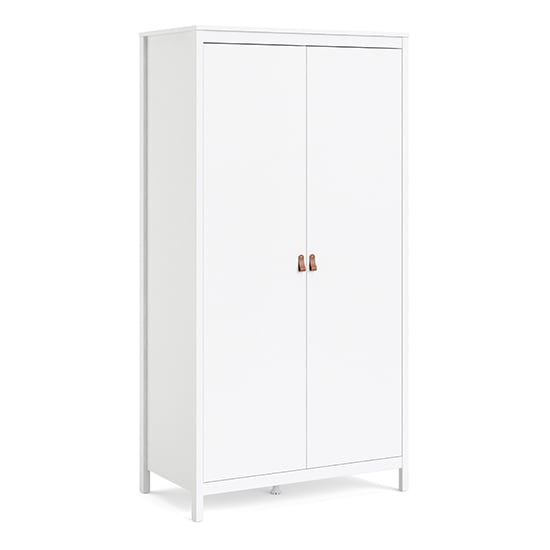 White 2 door CHOICEWARDROBE Barcila wardrobe with minimalist design and leather handles