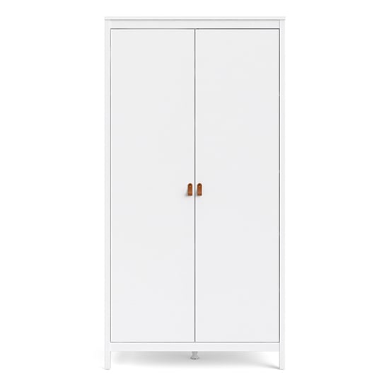 CHOICEWARDROBE Barcila 2-door white wardrobe with leather handles and elevated base