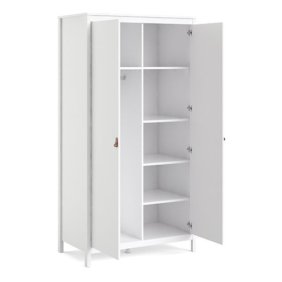 CHOICEWARDROBE Barcila 2-door white wooden wardrobe with leather handles and internal shelves