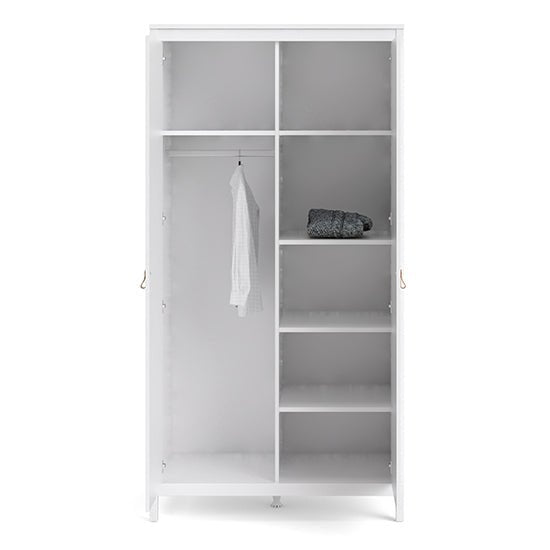 CHOICEWARDROBE Barcila white 2-door wardrobe with hanging rail and shelves visible.