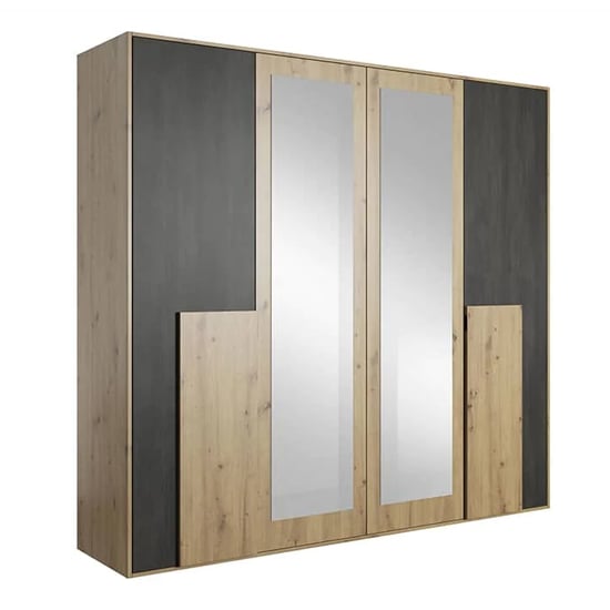 CHOICEWARDROBE Barrie 4 door mirrored wardrobe in oak and anthracite finish