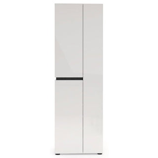 The CHOICEWARDROBE Belfort 68cm 2 Door High Gloss Wardrobe in White & Slate Grey features a sleek minimalist design, offering stylish bedroom storage with a modern look; ideal against a plain white background.