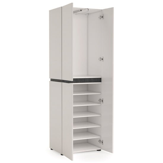 CHOICEWARDROBE Belfort 68cm 2 door white high gloss wardrobe with slate grey details, open interior