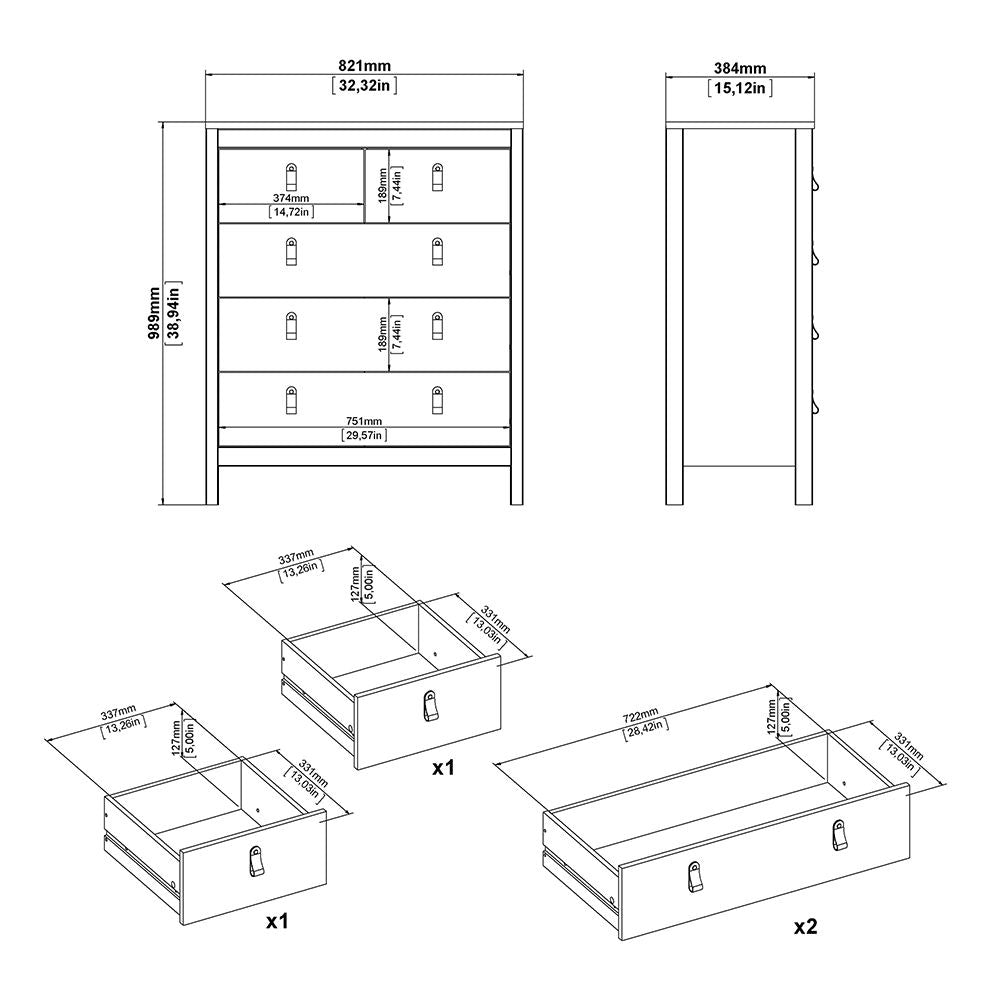 CHOICEWARDROBE chest of drawers & bedside table dimensions blueprint: 989mm H x 821mm W chest, 337mm W bedside.