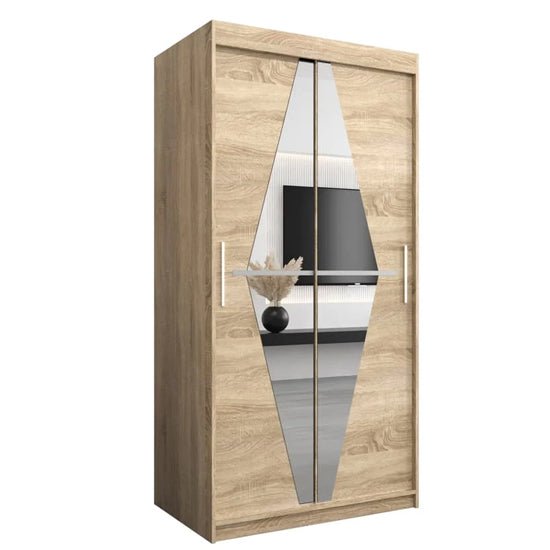 CHOICEWARDROBE Beloit 100cm Sonoma Oak mirrored sliding door wardrobe