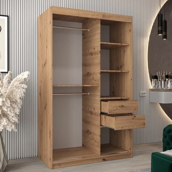 CHOICEWARDROBE Beloit 120cm Artisan Oak sliding door wardrobe with mirrored panel