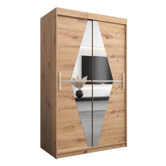 CHOICEWARDROBE Beloit 120cm Artisan Oak sliding wardrobe with diamond-cut mirror doors