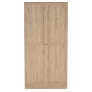 The CHOICEWARDROBE Bensalem 2 Door Wooden Wardrobe features a classic oak finish and minimalist design, offering spacious hanging storage—ideal for stylish, practical bedroom organization.