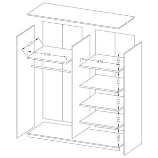 Line drawing of the CHOICEWARDROBE Biella 180cm 2 Door Sliding Mirrored Wardrobe (black finish), showing shelves with widths of 878 mm and heights of 419 mm, 317 mm, 394 mm, 317 mm, and 496 mm.