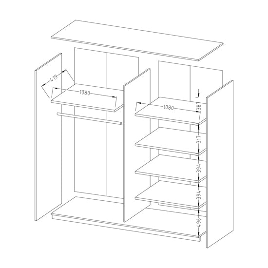 Line drawing of a CHOICEWARDROBE Biella 221cm matt black two-door sliding wardrobe with a full-length mirror.