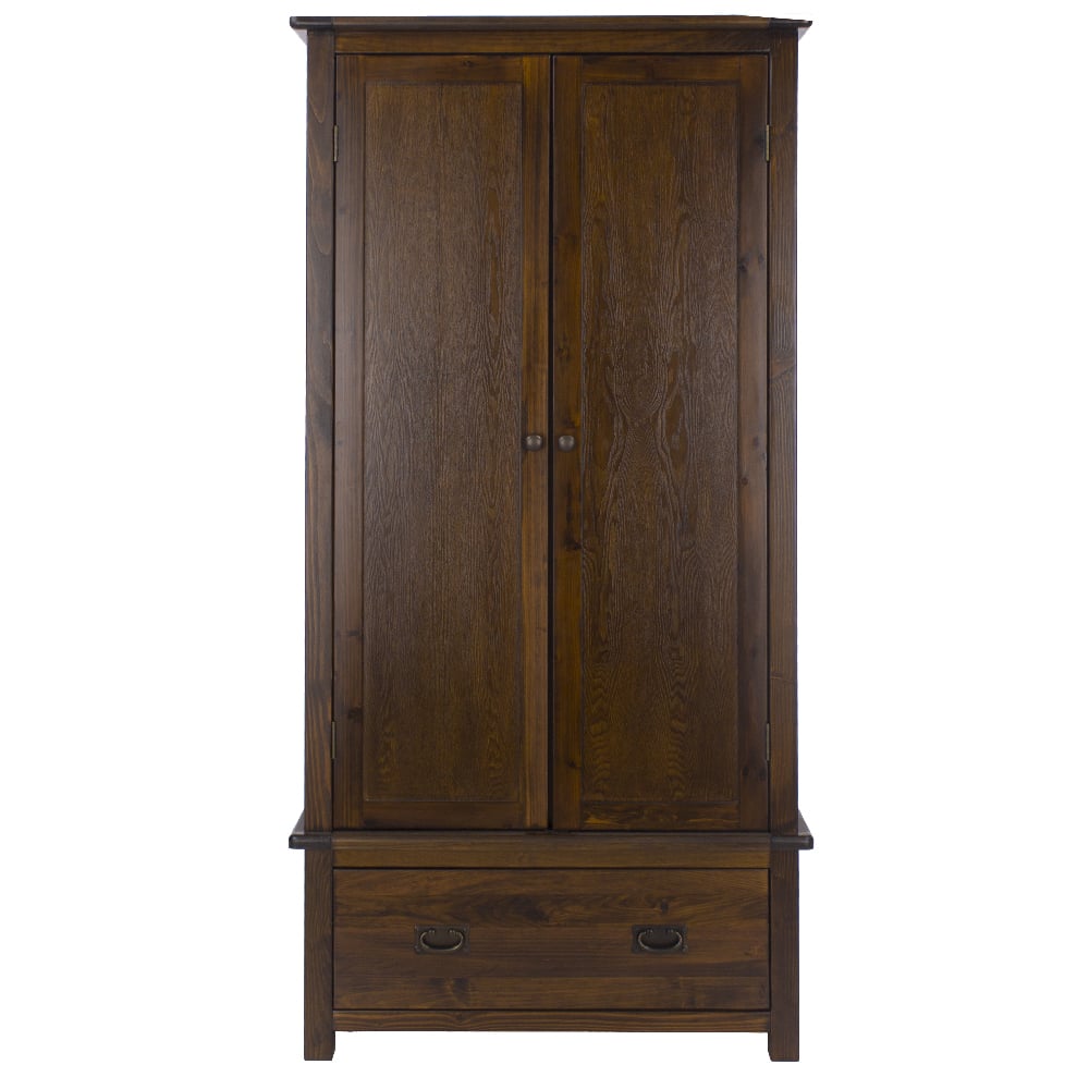 CHOICEWARDROBE Birtley 90cm 2 door dark brown wooden wardrobe with drawer