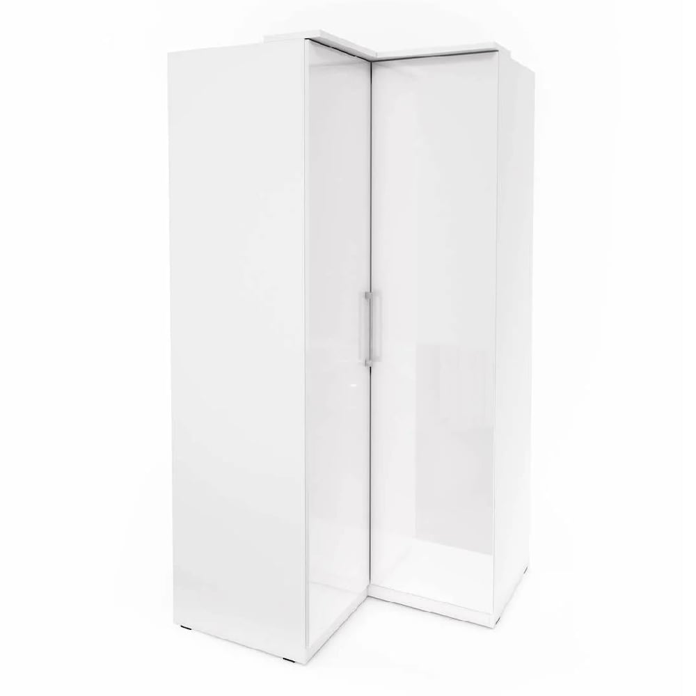 CHOICEWARDROBE Bristol high gloss white corner wardrobe, two-door modern bedroom storage.