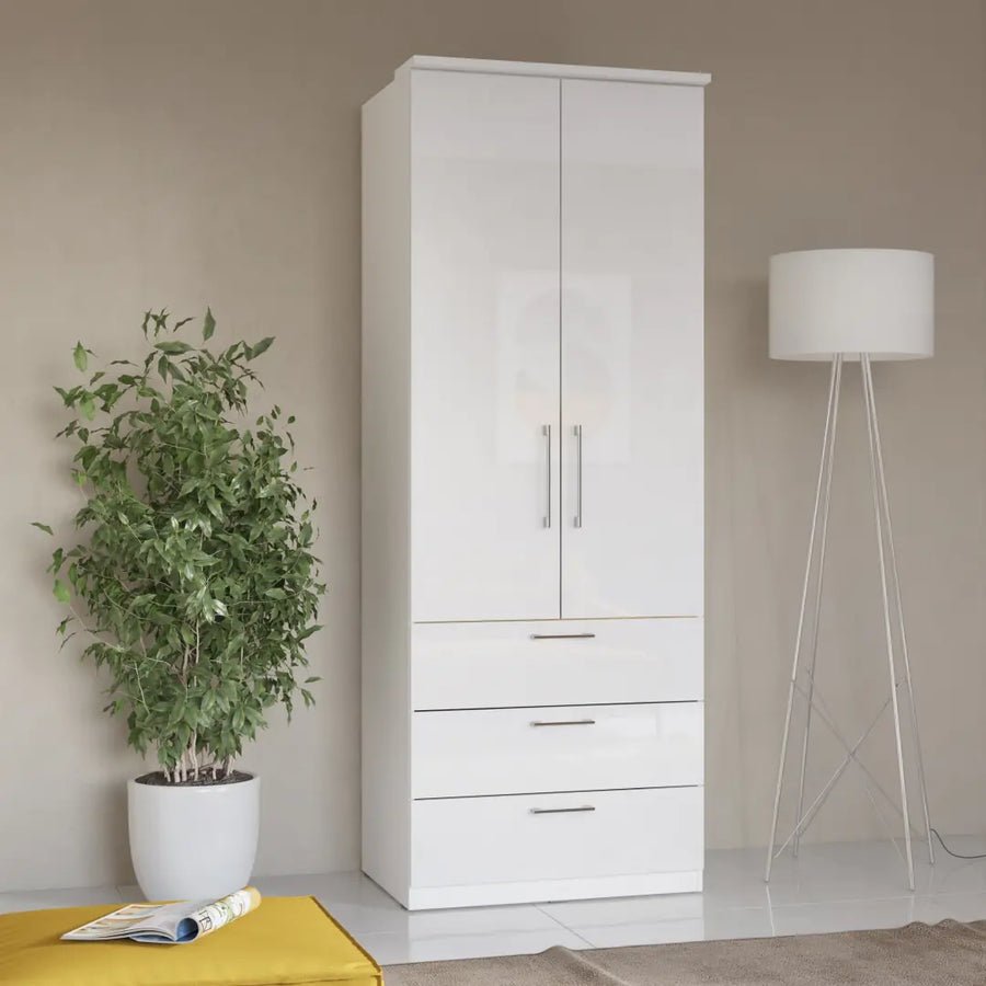 CHOICEWARDROBE Bristol high gloss white 2 door wardrobe with 3 drawers