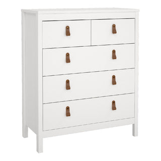 White chest of drawers with 3 drawers and tan handles - modern bedroom furniture
