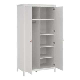 White 2-door wardrobe with tan handles, shelves, and hanging rail from CHOICEWARDROBE Bronte Set.