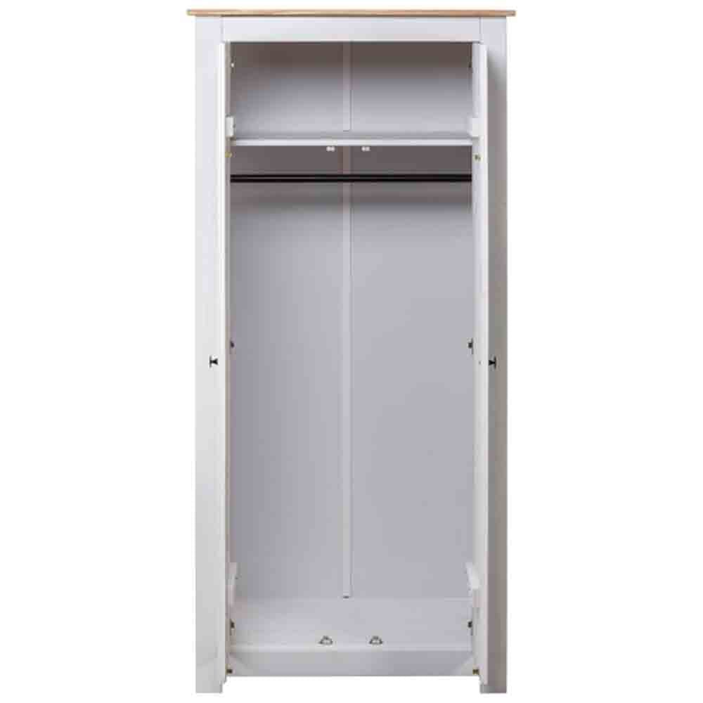 CHOICEWARDROBE Bury open 2 door wooden wardrobe with hanging rail and storage shelf, 80cm wide white & oak.