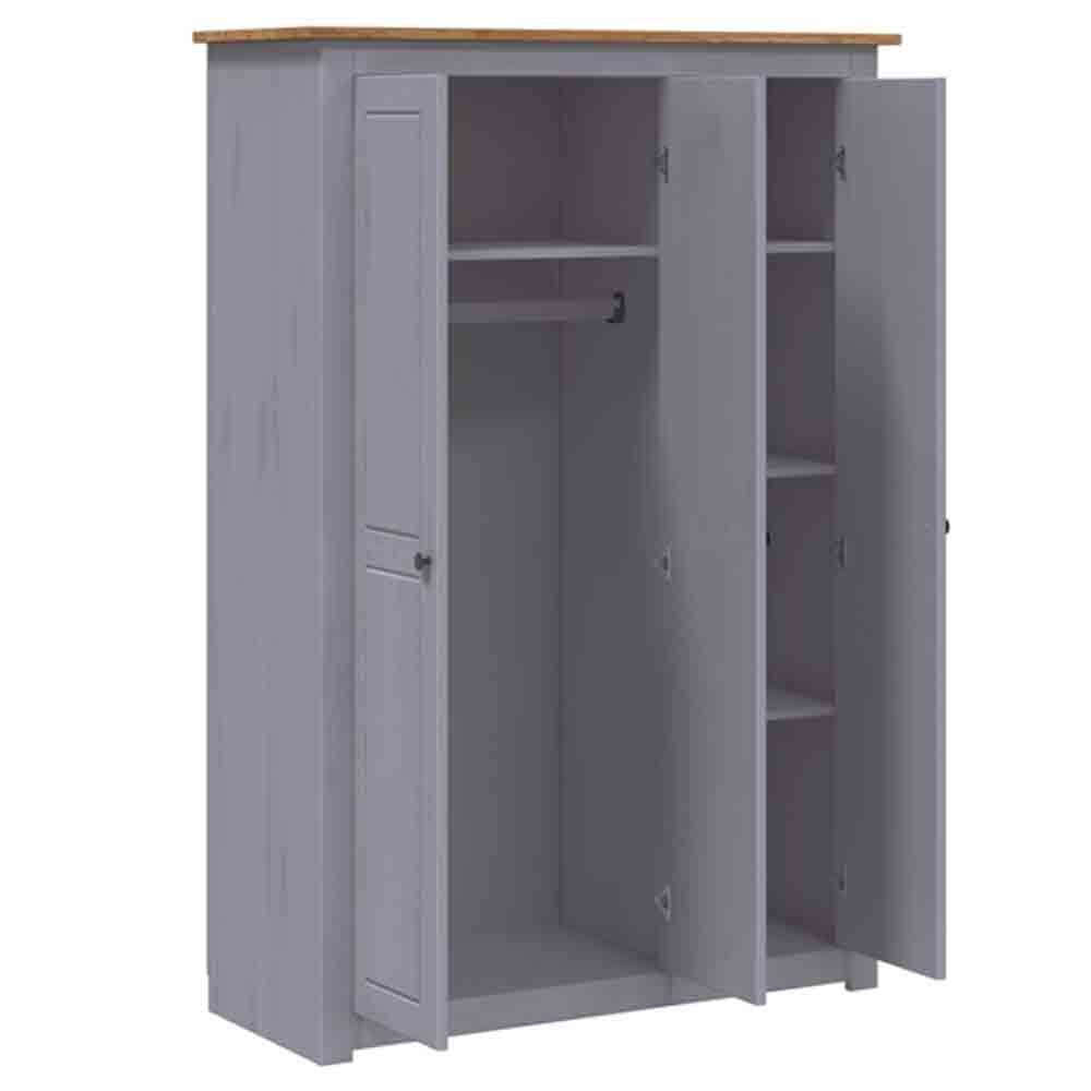CHOICEWARDROBE Bury 3 Door Grey Wooden Wardrobe with Oak Top
