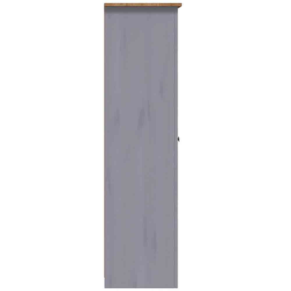CHOICEWARDROBE Bury 3 door Shaker style wardrobe in grey with oak top, side view.