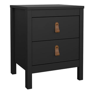 The CHOICEWARDROBE Butler 3 Piece Bedroom Set in black features a bedside table with two drawers and brown leather-style handles—ideal for complementing the matching wardrobe and chest of drawers in modern bedrooms.