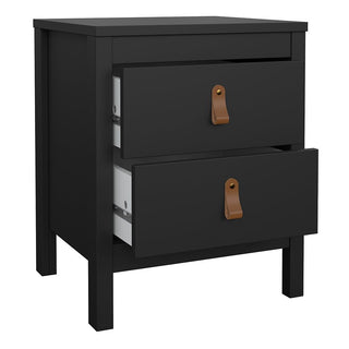The CHOICEWARDROBE Butler 3 Piece Bedroom Furniture Set in black features a bedside table with two drawers, each with leather-style handles, ideal for storing folders or boxes and matching any modern black bedroom décor.