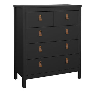 The CHOICEWARDROBE Butler 3 Piece Bedroom Furniture Set in black features a modern design with leather-style handles, including a chest of drawers with two small top drawers and three larger lower drawers.