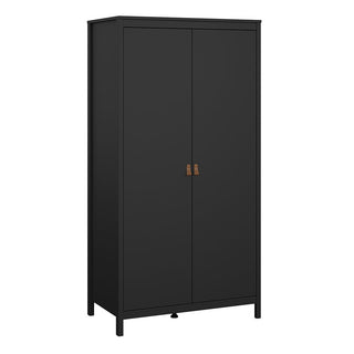 The CHOICEWARDROBE Butler 2 door wardrobe, part of a 3 piece bedroom set in black, features leather-style handles and a modern design—ideal for enhancing your black furniture collection.